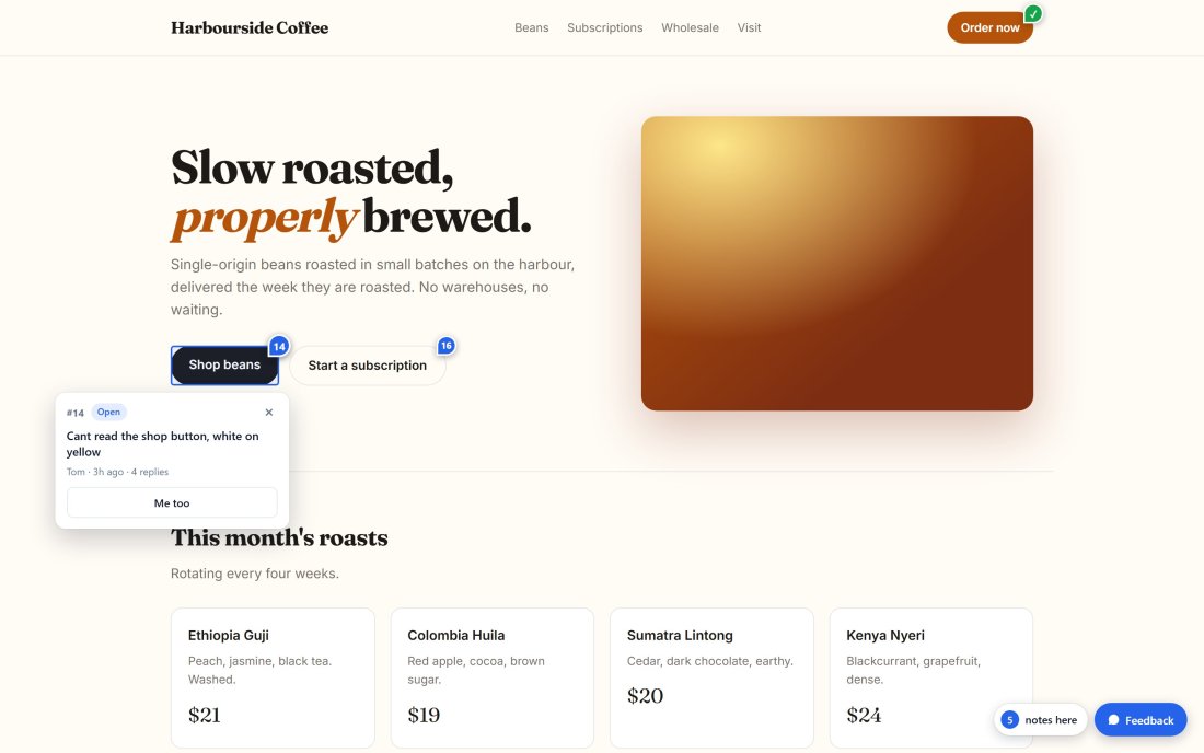 A client site with a numbered pin on the Shop beans button and an open card showing the existing report.